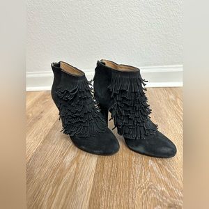Banana Republic black leather fringe heeled booties
